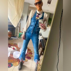 Medium Washed Denim Women's Distressed Crop Jumper.  Small